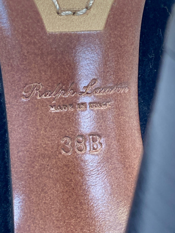 Ralph Lauren US Shoe Size 38B Black Gold Purple Label Velvet Heels