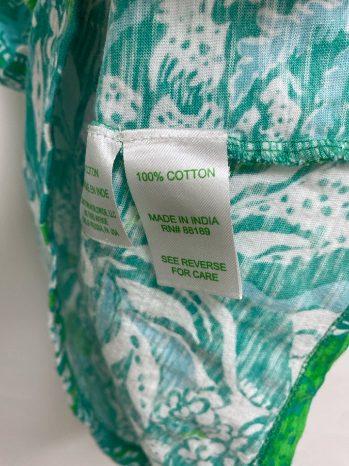 LILLY PULITZER Size XS Green Blue/White Leaves Sleeveless Ladies Top