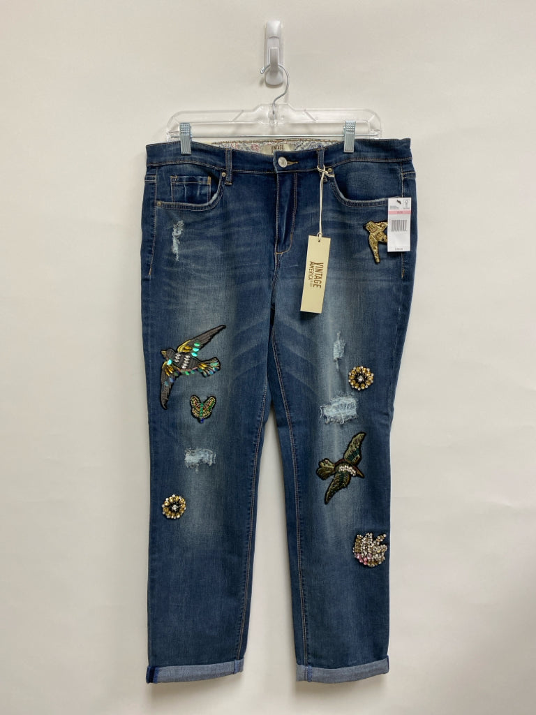 NWT Vintage America Size 10 Blue/Multi Denim Embroidered Ladies Jeans