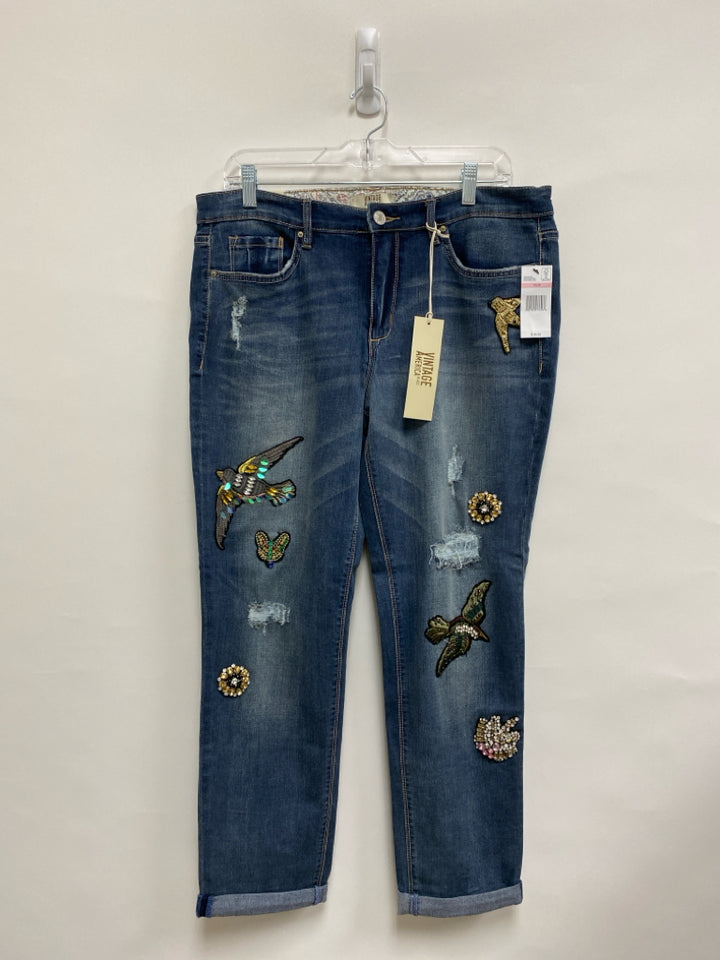 NWT Vintage America Size 10 Blue/Multi Denim Embroidered Ladies Jeans