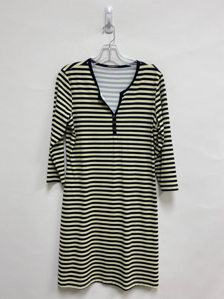 J McLaughlin Size M Ivory Black Stripes 3/4 Sleeve Ladies Dress