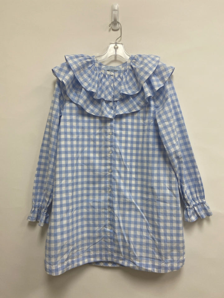 HILL HOUSE Size XS Pale Blue White Checkered Button Up Ladies Top