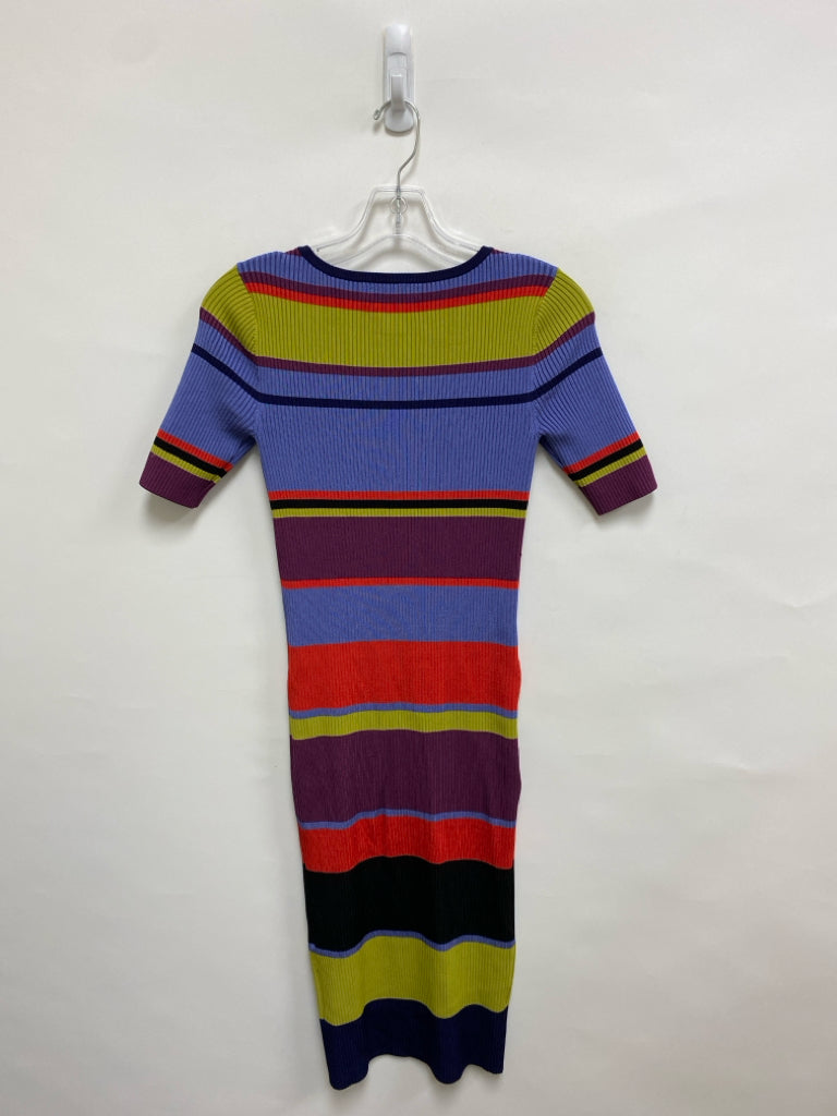 Karen Millen Size 2 Green Blue/Red Striped Ladies Dress