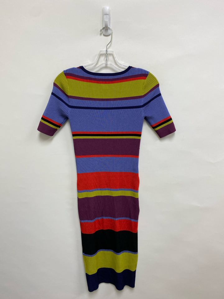 Karen Millen Size 2 Green Blue/Red Striped Ladies Dress