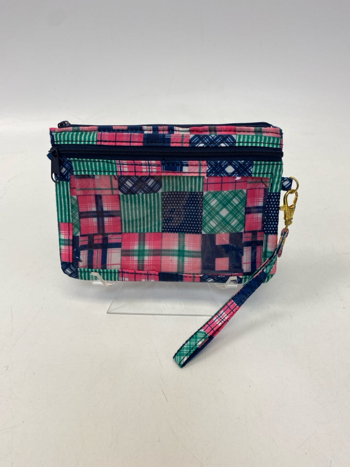Simply Sterling Pink Blue Plaid Wristlet