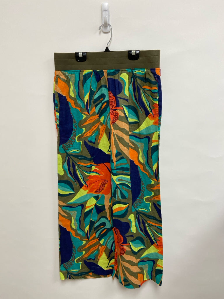 Soft Surroundings Size M Sage/Blue Orange/Multi Tropical Pull-on Ladies Pants