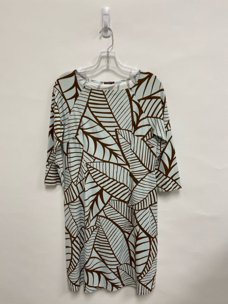 J McLaughlin Size M Pale Blue Brown Leaves 3/4 Sleeve Ladies Dress