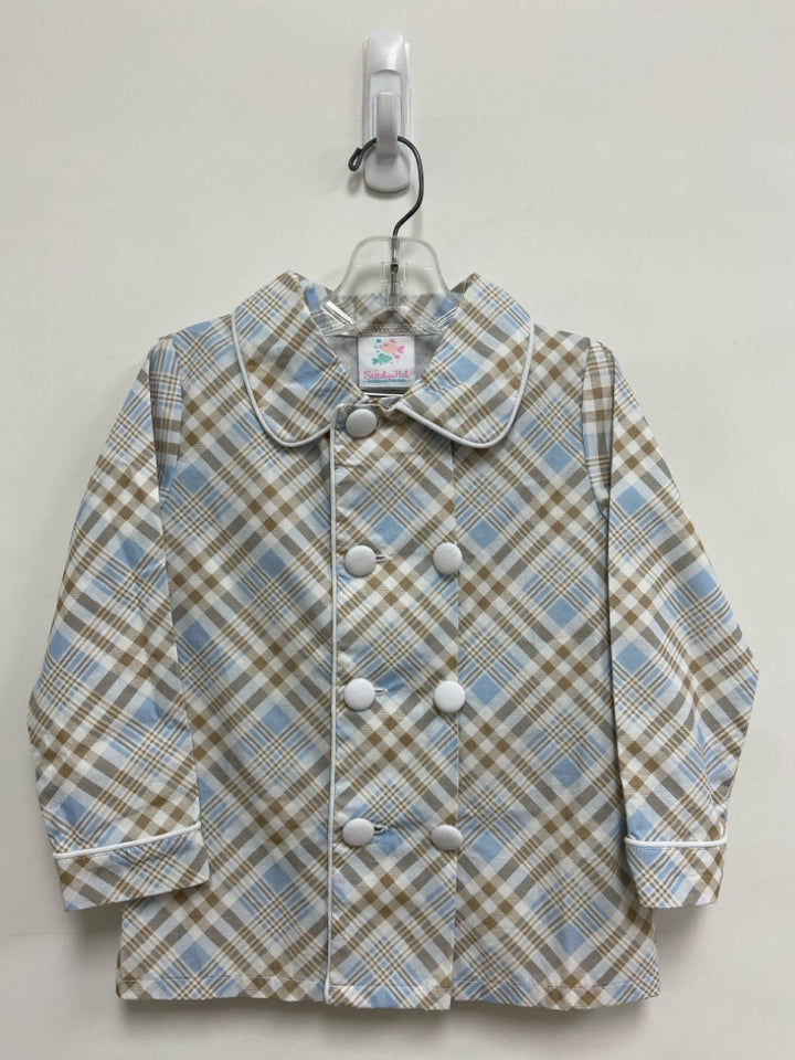 stitchy fish SIZE 4T White Brown/Blue Plaid Button Up Girl&