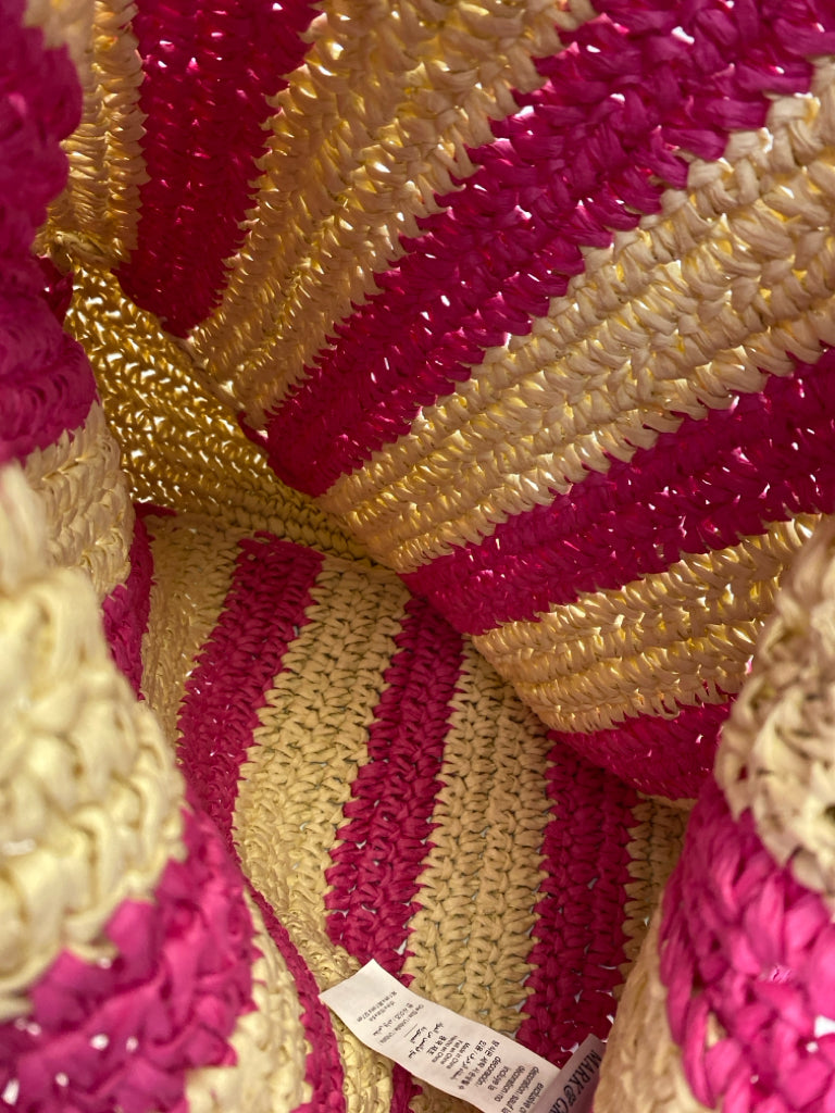 Mark &amp; Graham Natural Fuchsia Stripe(s) Straw Tote Bag