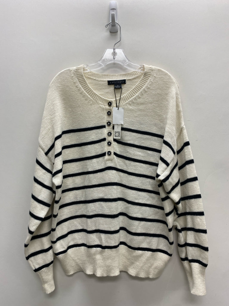 NWT Sanctuary Size 1X Cream Black Stripes Henley Plus Size Sweater