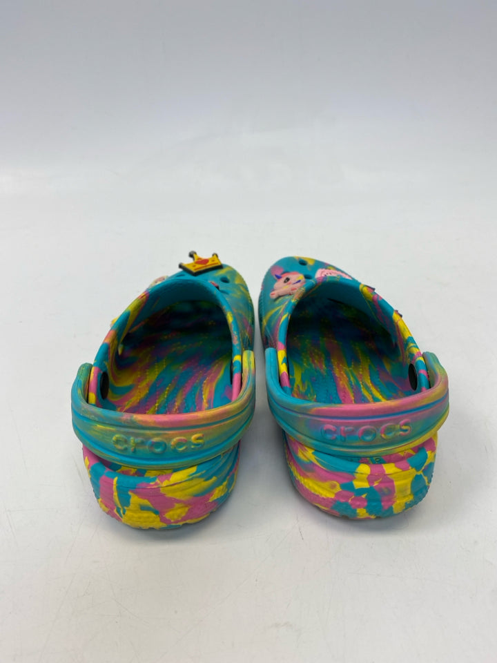 Crocs SIZE 12 Turquoise Multi Color Tie Dye Girl&