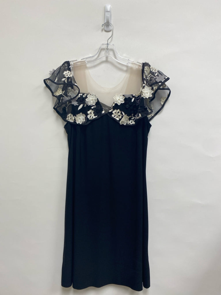 MSK Size L Black White Floral Cold Shoulder Mesh Ladies Dress