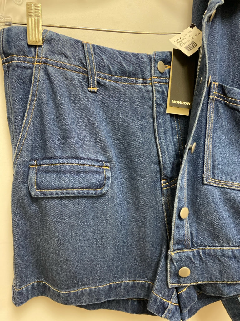 NWT monrow Size XS Blue Denim Button Up Ladies 2pc Shorts