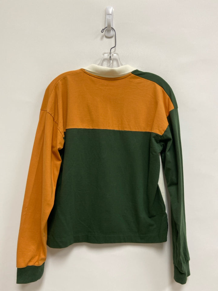 Kavu Size M Pumpkin Cream/Green Color Block Rugby Ladies Top