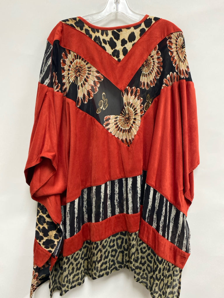 JOHN MARK  SIZE  3X Dark Orange Black/White Poncho Plus Size Jacket