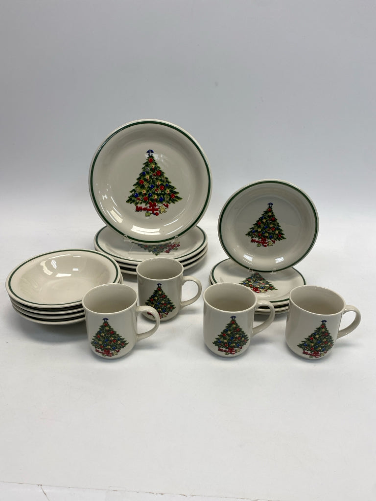 Cream Green Trees Christmas