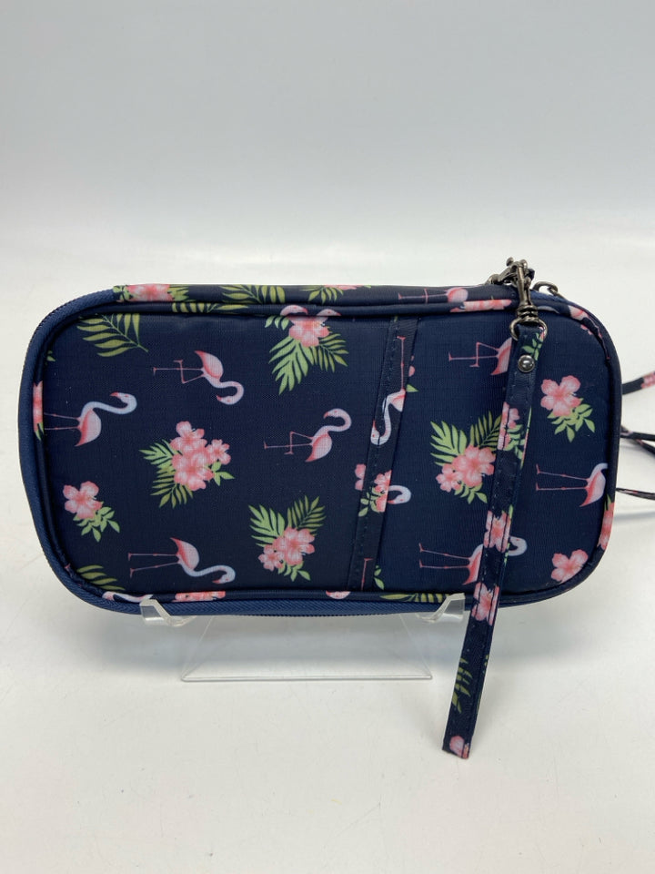 Navy Pink Flamingo(es) Wristlet