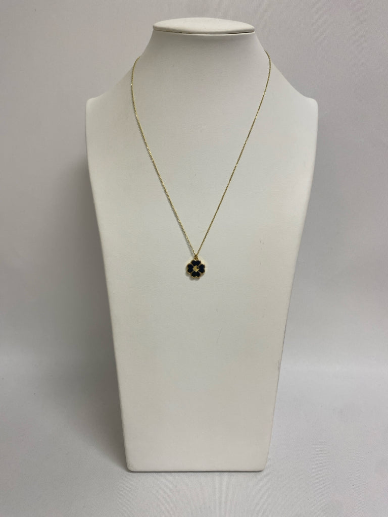 Kate Spade Gold Color Black Flowers Necklace