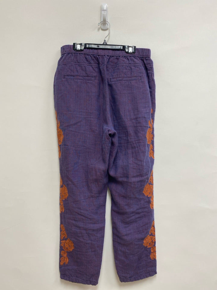 Anthropologie Size S Purple Orange Embroidered Linen Ladies Pants