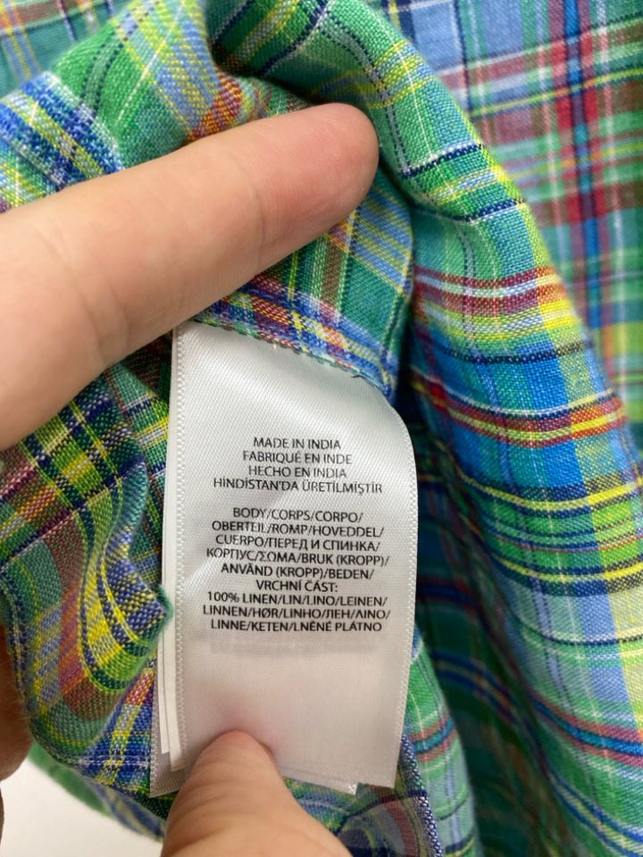 NWT Polo SIZE 10/12 Green Blue/Yellow Plaid Button Up Boy&