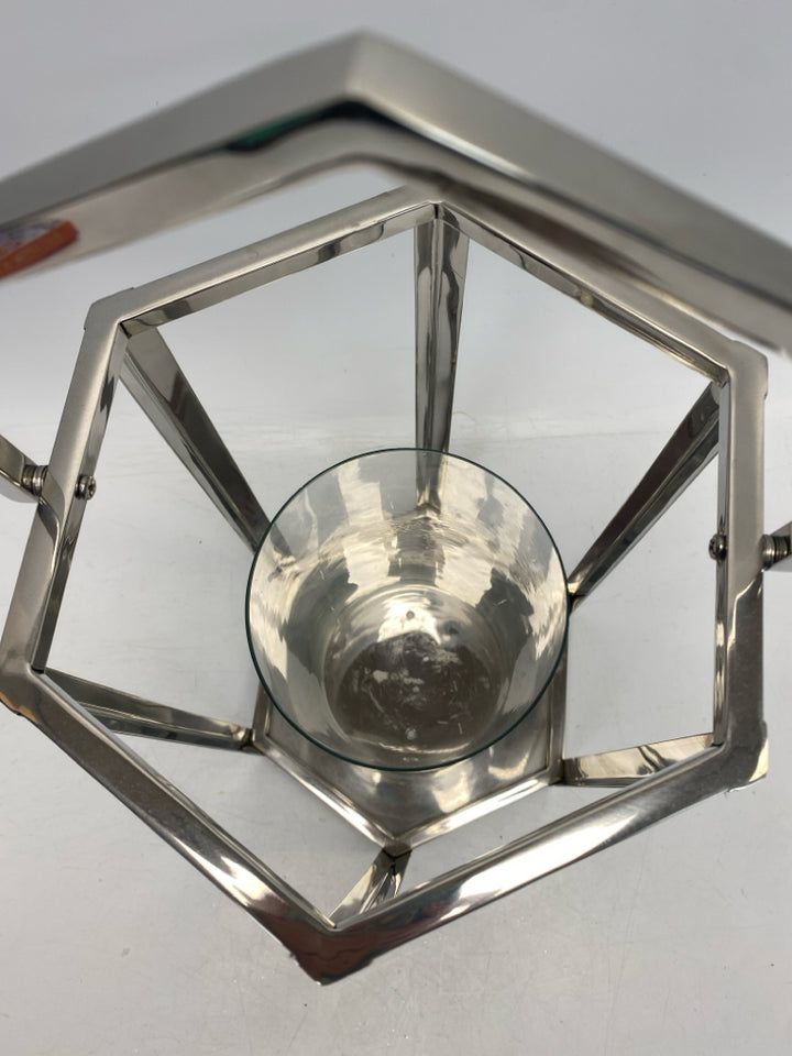 Silver Metal/Glass Lantern