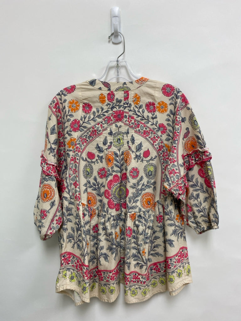 Free People Size S Cream Pink/Navy Floral Button Up Ladies Top