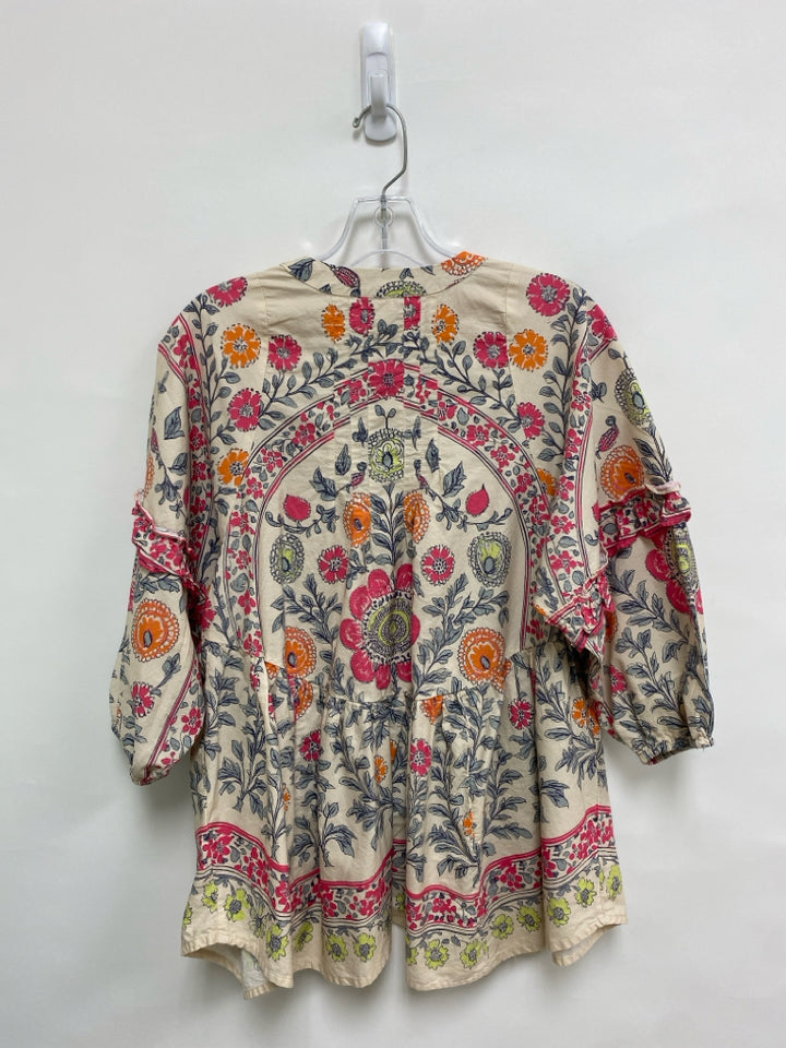 Free People Size S Cream Pink/Navy Floral Button Up Ladies Top