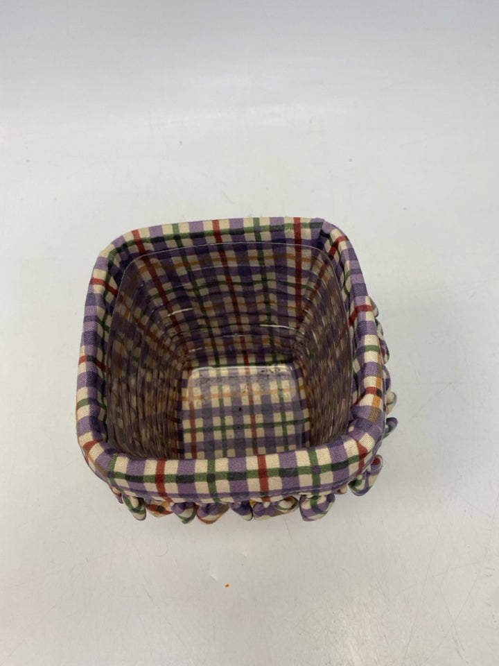 Longaberger Brown Purple/Multi Plaid Wood Basket