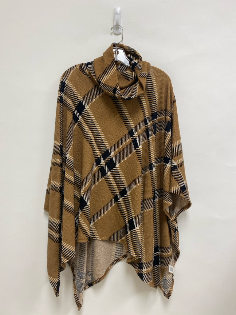 NWT Size L Brown Black/White Plaid Poncho Ladies Sweater