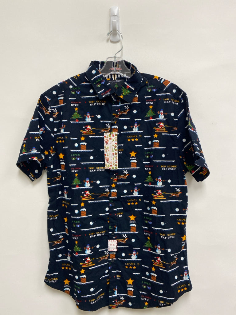 NWT Denim &amp; Flower SIZE M Black Multi Color Christmas Button Up Boy&