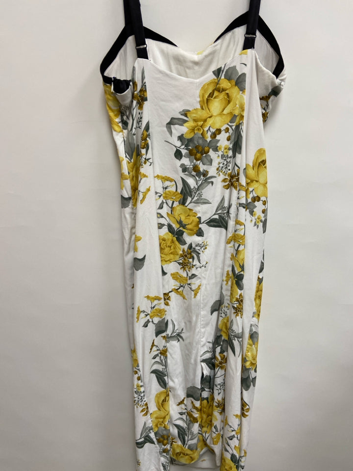 Anthropologie  SIZE  16W Black White/Yellow Flowers Sleeveless Plus Size Dress