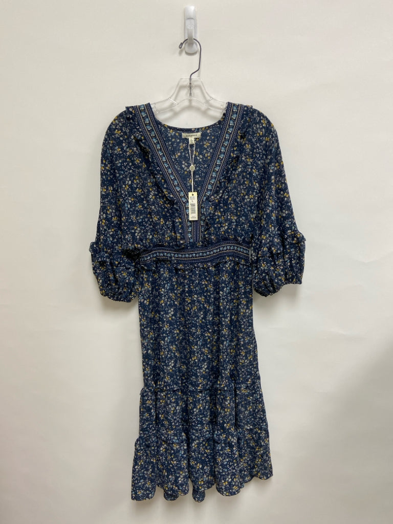 NWT Max Studio Size L Navy Yellow/Gray Floral 3/4 Sleeve Ladies Dress