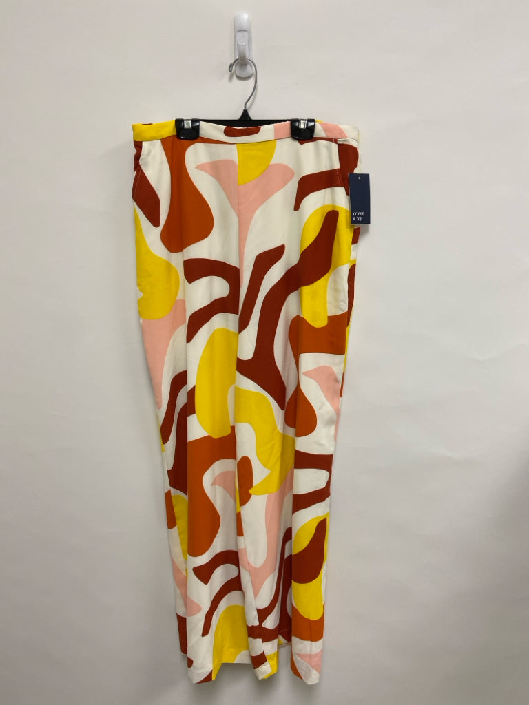 NWT Crown &amp; Ivy Size L White/Orange Pink/Yellow Shapes Pull-on Ladies Pants