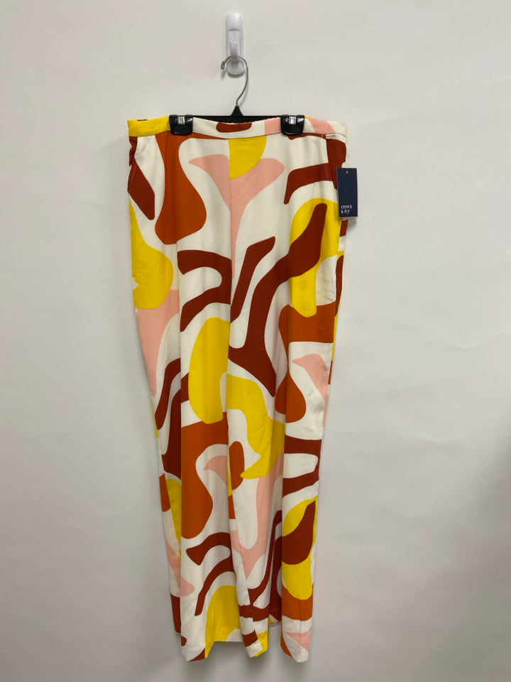 NWT Crown &amp; Ivy Size L White/Orange Pink/Yellow Shapes Pull-on Ladies Pants