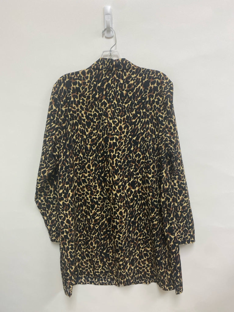 Coolibar Size L Tan Brown/Black Animal Print Button Up Ladies Dress