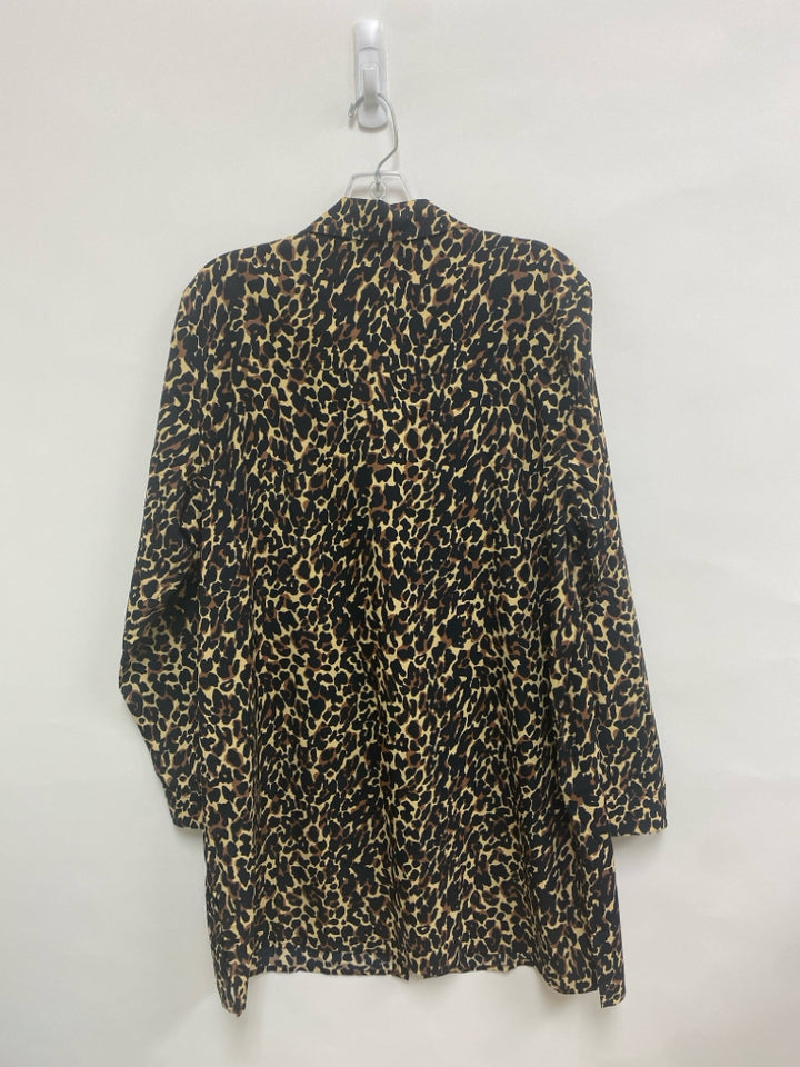 Coolibar Size L Tan Brown/Black Animal Print Button Up Ladies Dress