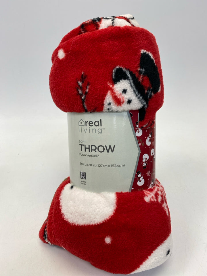 NEW/PKG Red Black/White Snowman Blanket