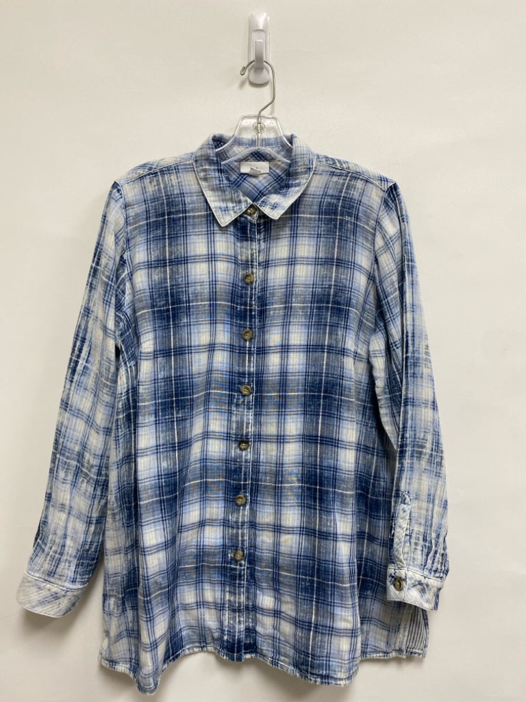 J Jill Size M Blue White Plaid Button Up Ladies Top