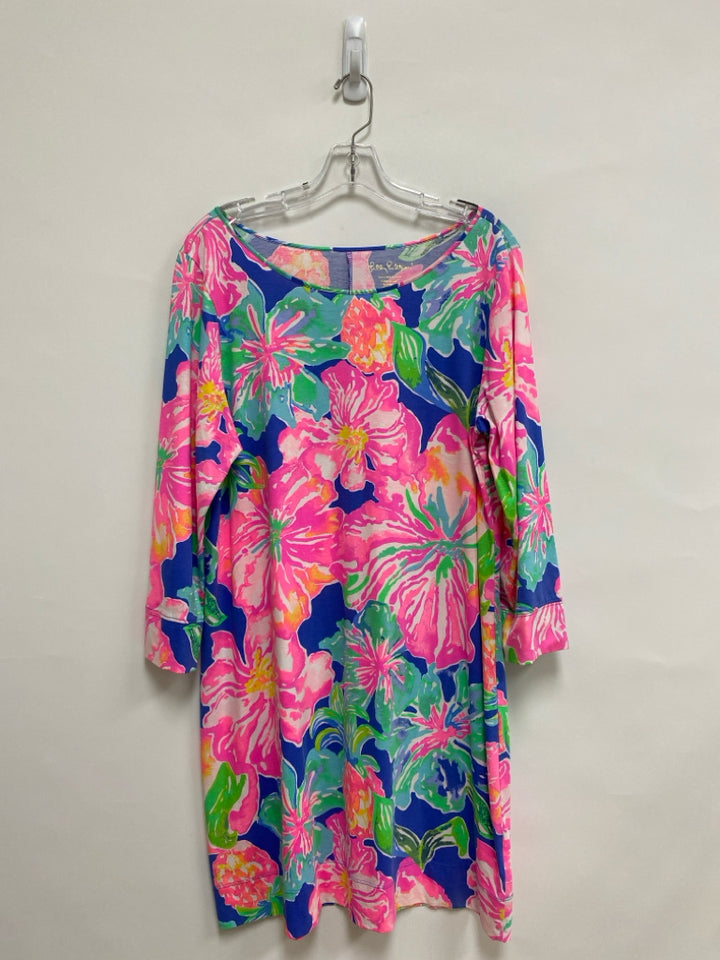 LILLY PULITZER Size XL Blue/White Pink/Green Flowers Ladies Dress