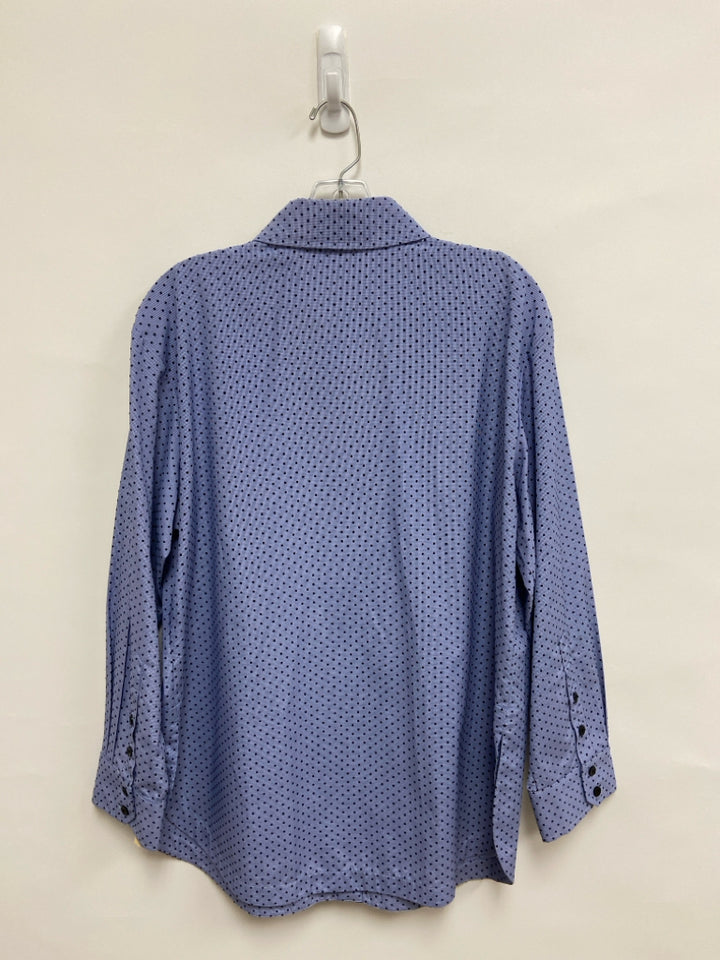 finley Size XL Blue Navy Dots Button Down Ladies Top