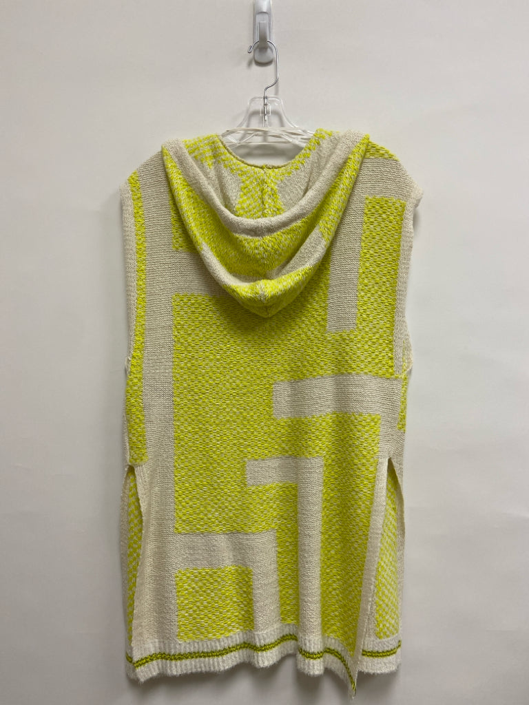 Anthropologie Size XXS Cream Neon Yellow Woven Sleeveless Hooded Ladies Sweater