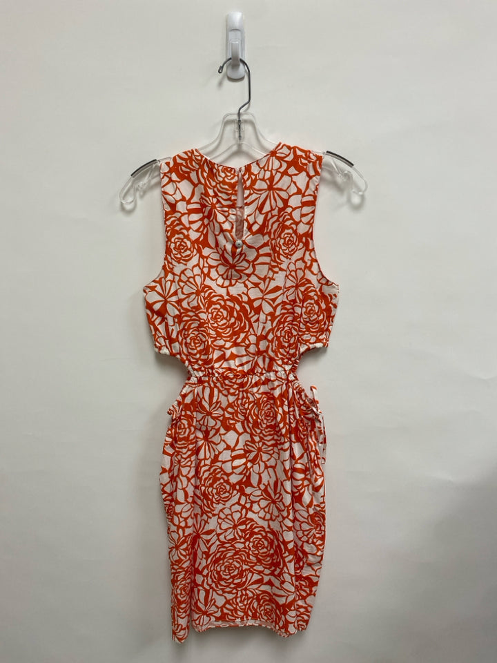 AMANDA UPRICHARD Size S Orange White Flowers Sleeveless Ladies Dress