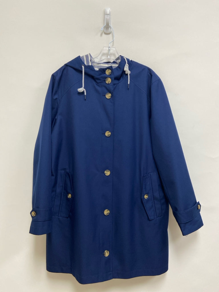 Lands End Size L Navy Hooded Button Up Ladies Jacket