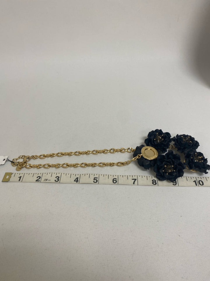 NWT Talbots Gold Color Black Flowers Necklace