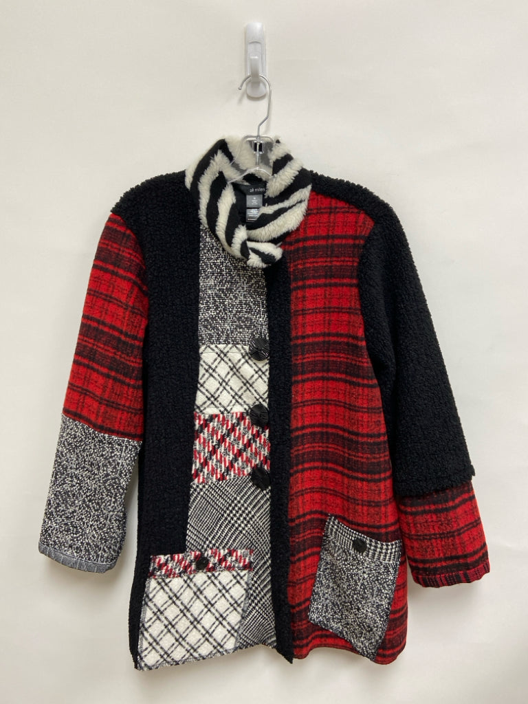 Ali Miles Size M Black/White Red Patchwork Button Up Ladies Jacket