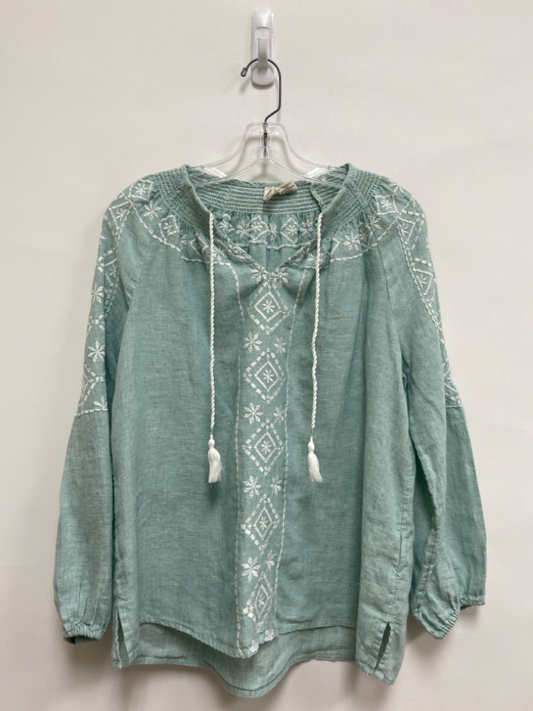 Joie Size L Light Blue White Embroidered Ladies Top