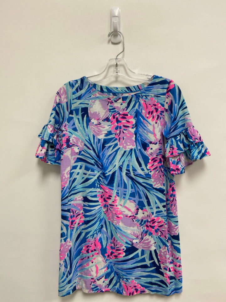 LILLY PULITZER SIZE 8/10 Navy/Aqua Lavender/Pink Bell Sleeves Girl&