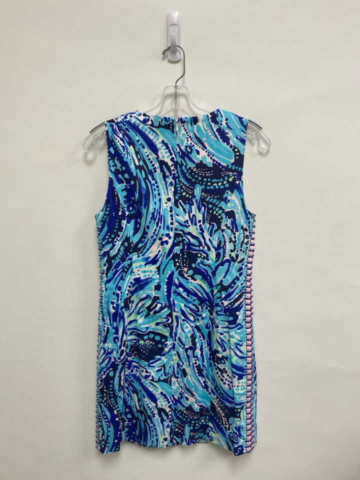 LILLY PULITZER Size 4 Blue/White Turquoise Abstract Sleeveless Ladies Dress