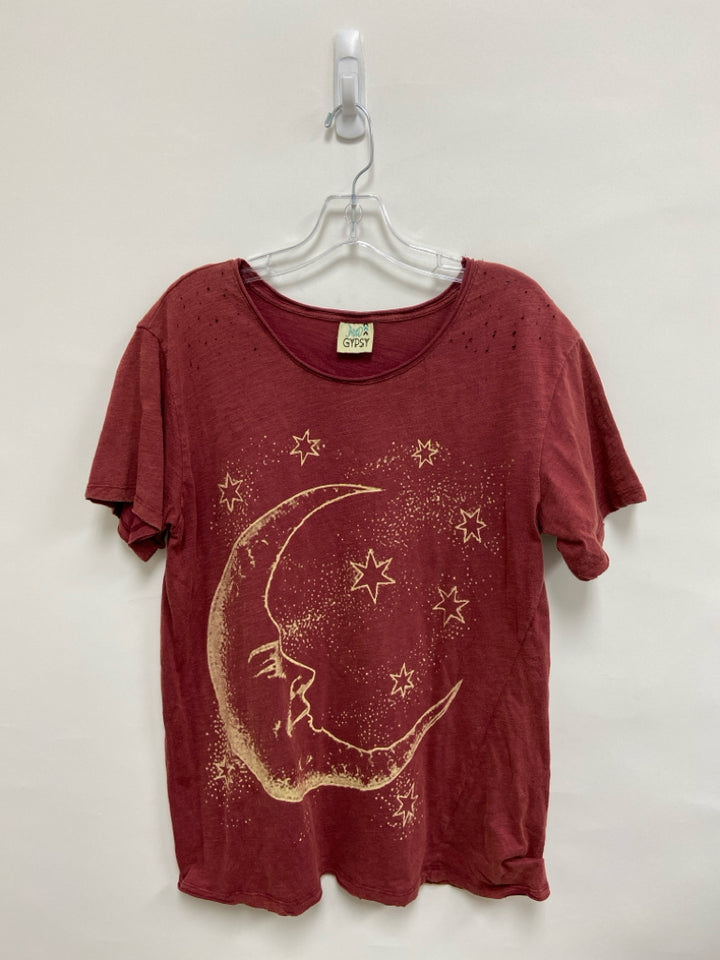 JADED GYPSY Size S Burgundy Beige Celestial Ladies Top