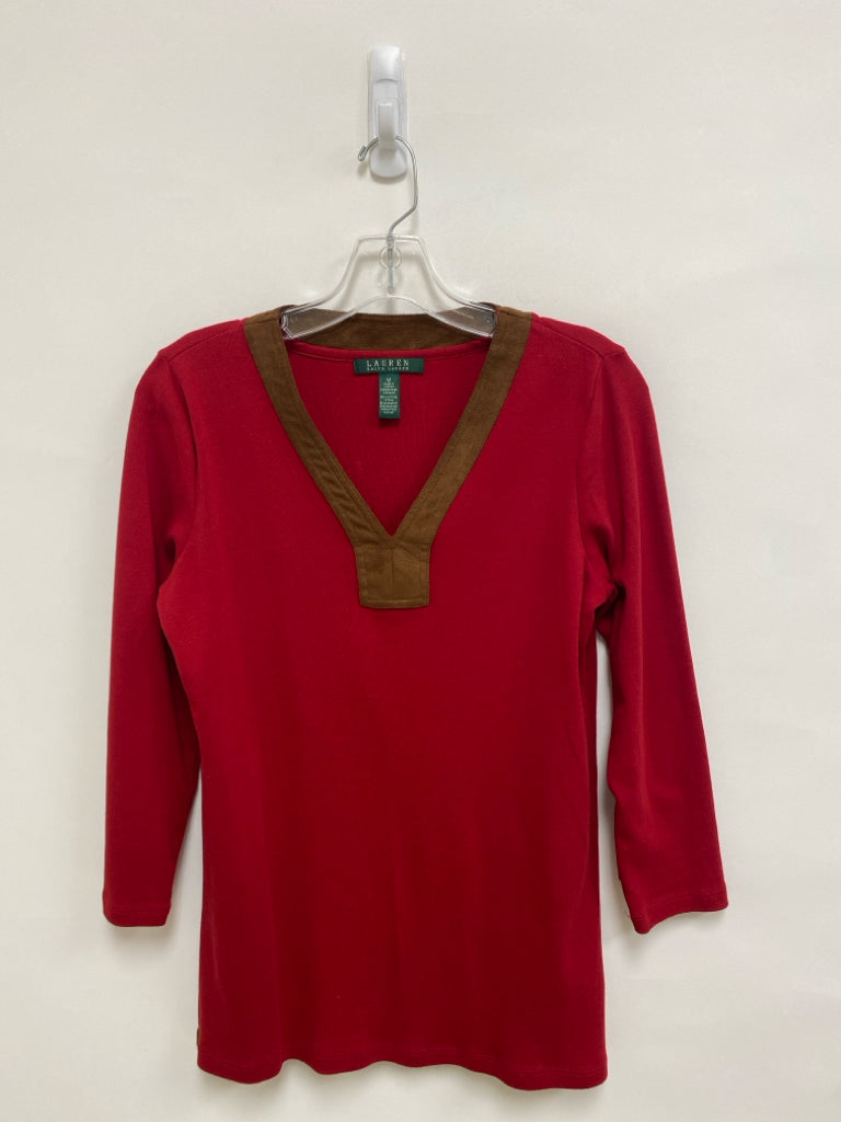 Lauren Ralph Lauren Size M Red/Brown Trimmed 3/4 Sleeve Ladies Top